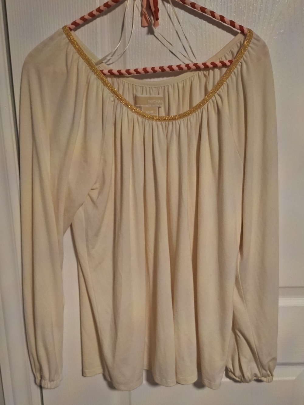 Michael Kors Cream Long Sleeve Top with Gold Trim